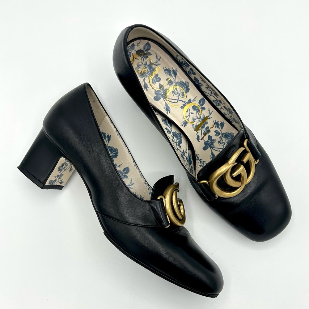 Gucci Victoire Marmont Leather Heels Loafers 37.5 GG